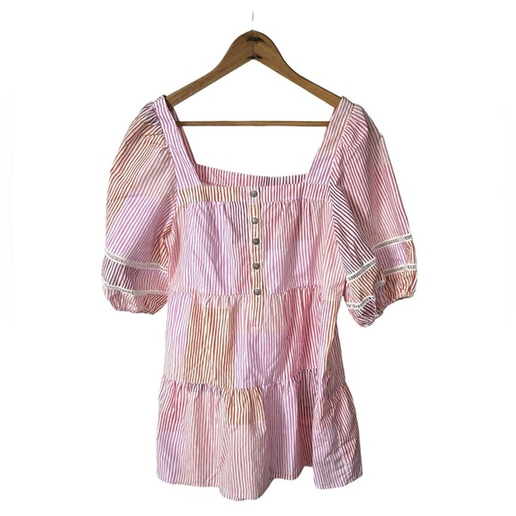 Maeve by Anthropologie | Women’s pink/orange/yellow striped button front top, S - Picture 3 of 16